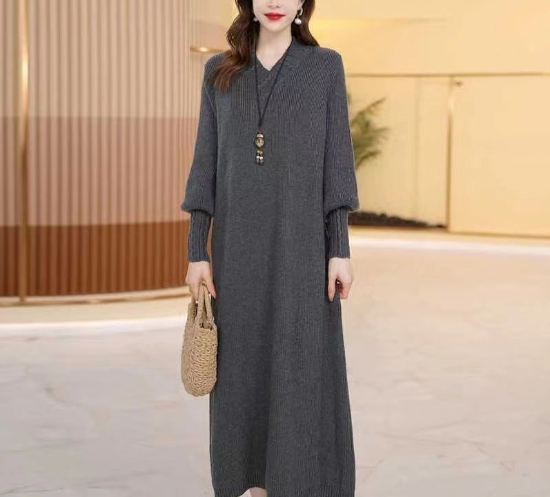 Women's Jumper Dress V-Neck Long Sleeve | Midi