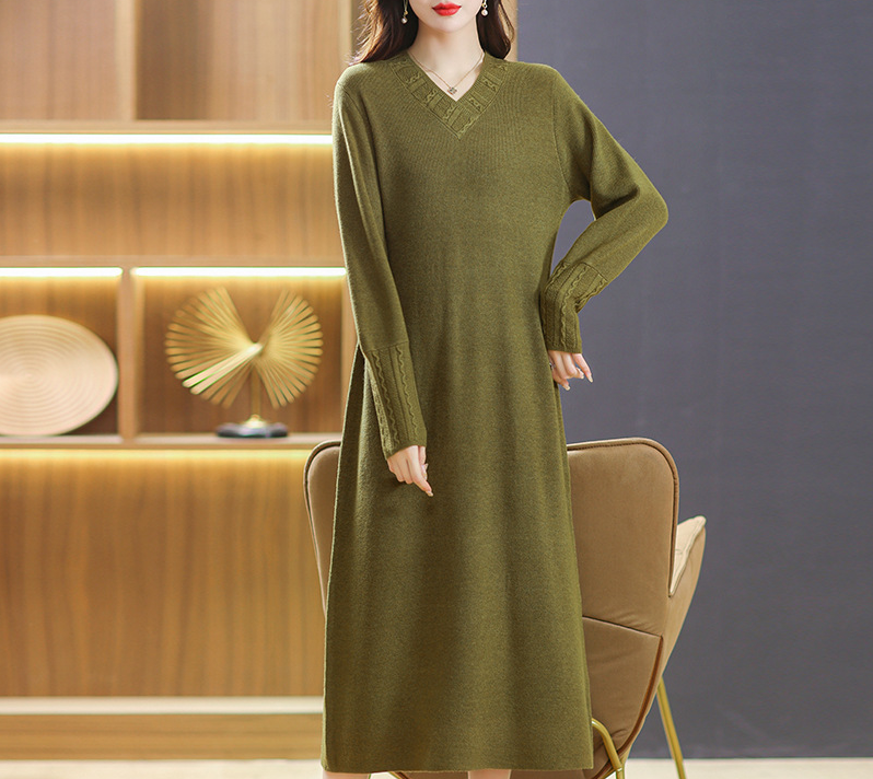 Women's Jumper Dress V-Neck Long Sleeve | Midi