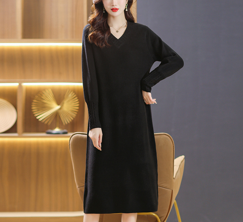 Women's Jumper Dress V-Neck Long Sleeve | Midi