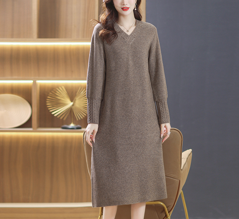 Women's Jumper Dress V-Neck Long Sleeve | Midi