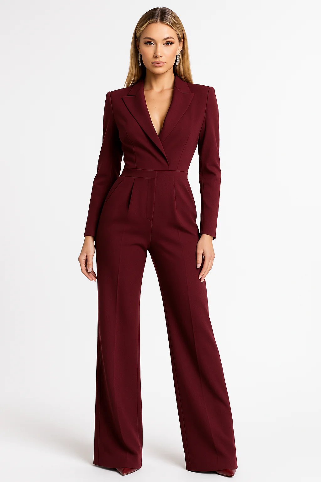 Women's Jumpsuits Long Sleeve Wide Leg | V-Neck