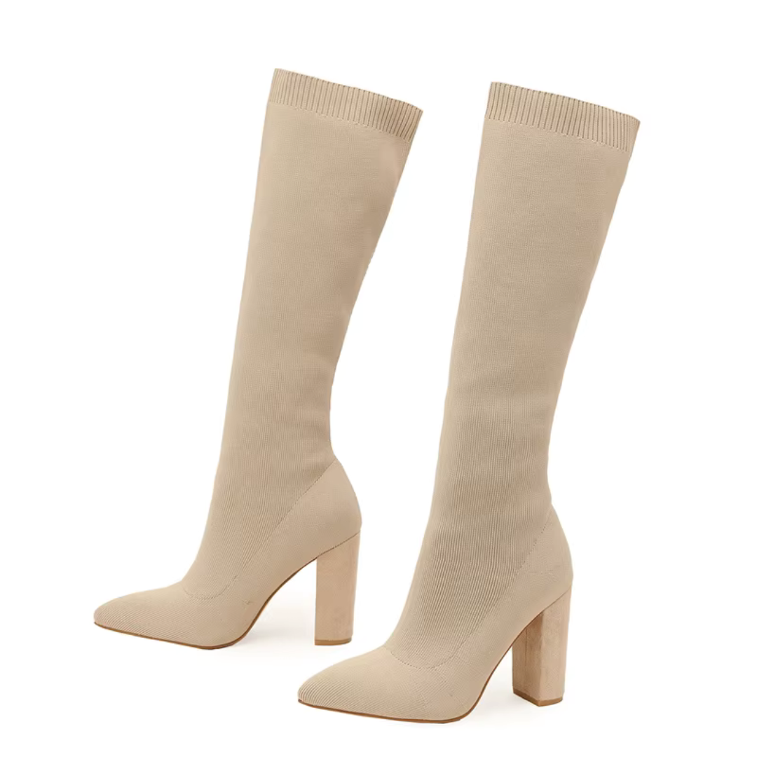 Women’s Knee High Sock Boots | Block Heel