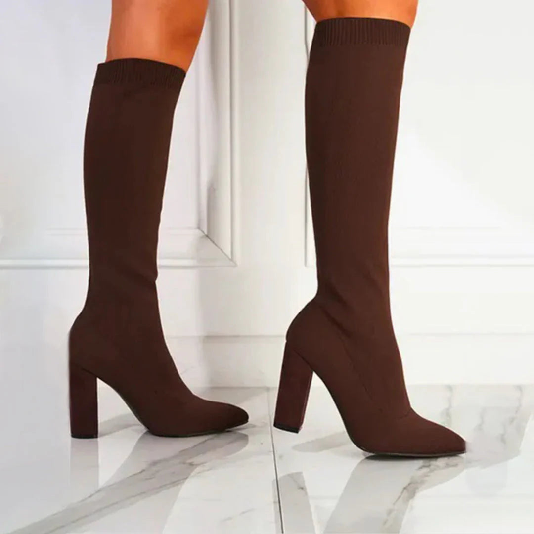 Women’s Knee High Sock Boots | Block Heel