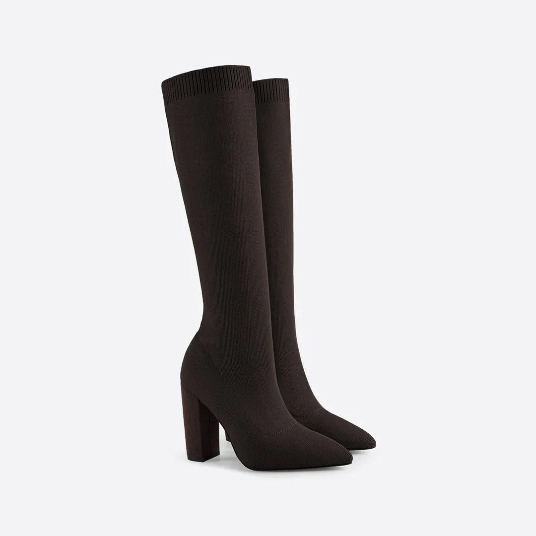 Women’s Knee High Sock Boots | Block Heel