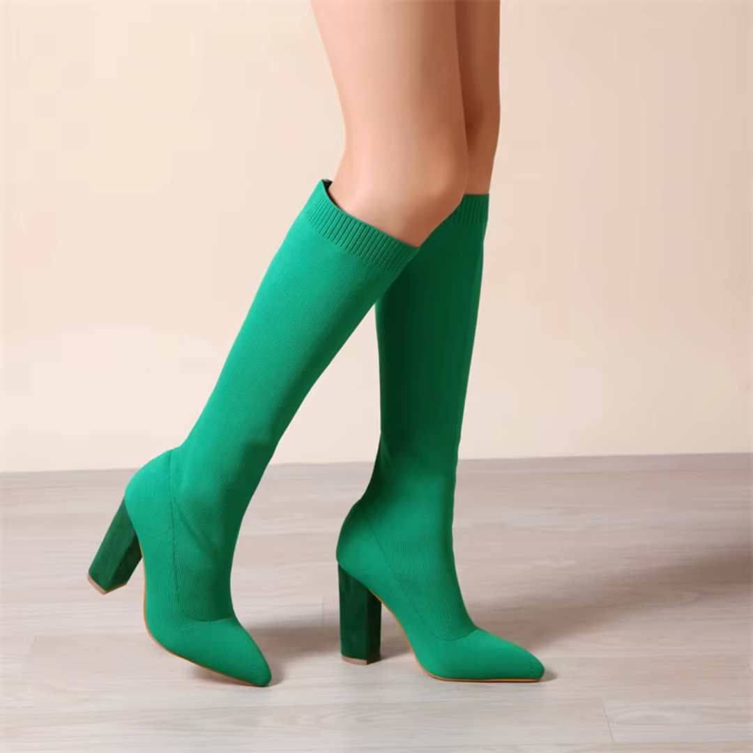Women’s Knee High Sock Boots | Block Heel