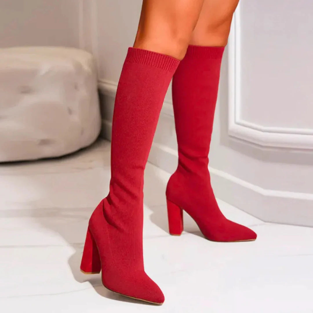 Women’s Knee High Sock Boots | Block Heel