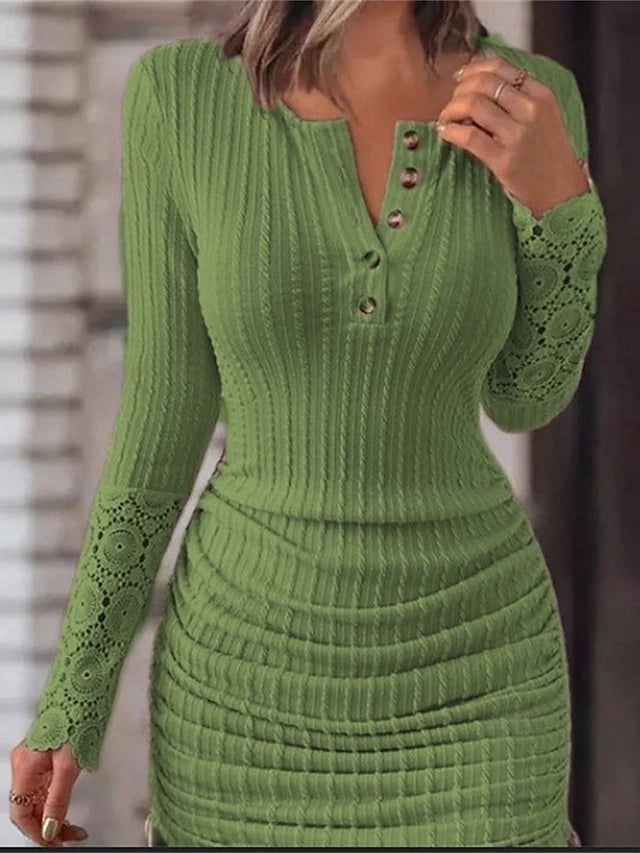 Women's Knit Jumper Dress with Lace Sleeves | Mini