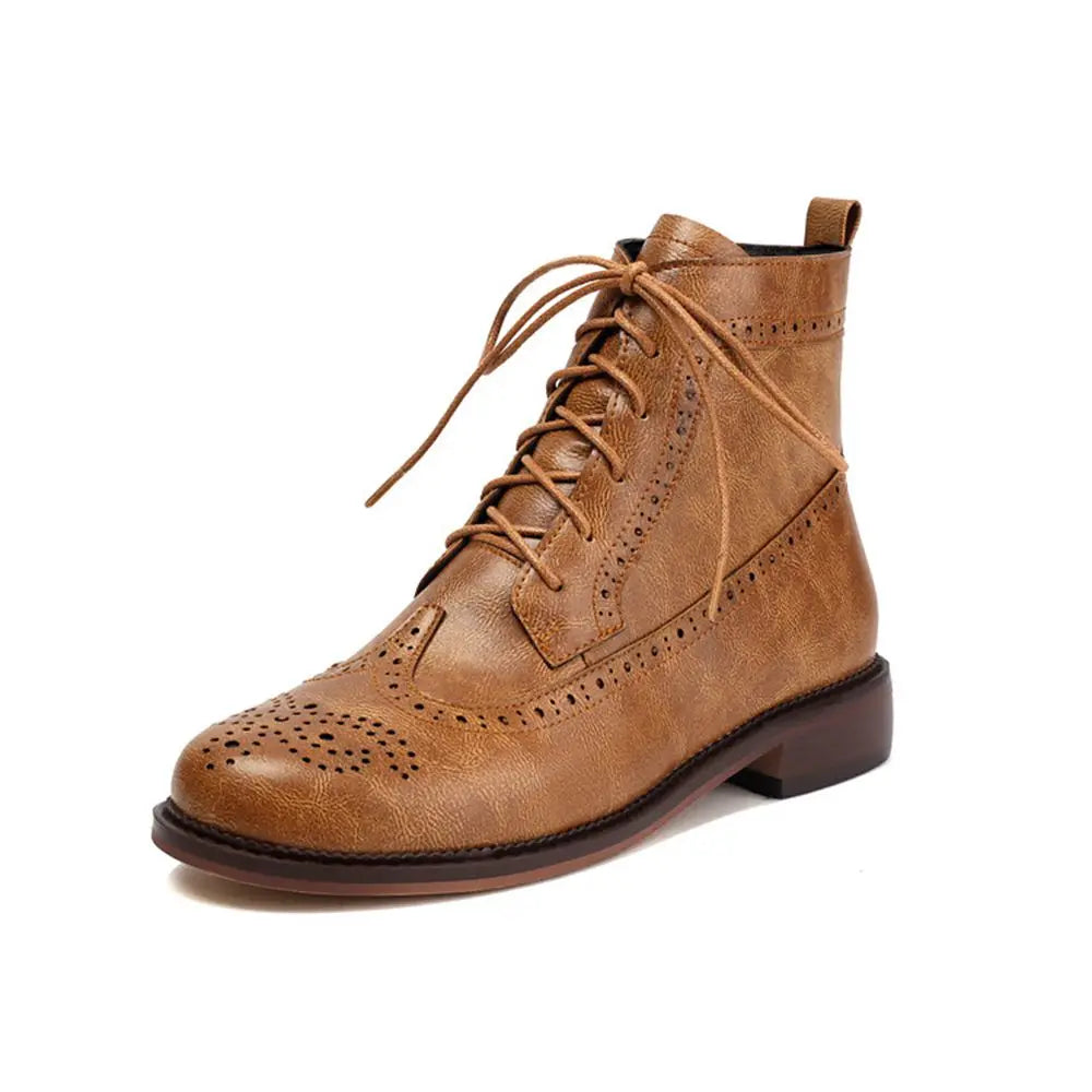 Women's Lace Up Ankle Boots With Brogue Detail | Low Heel