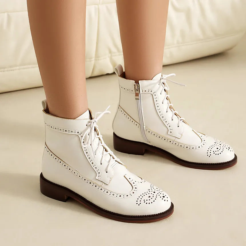 Women's Lace Up Ankle Boots With Brogue Detail | Low Heel