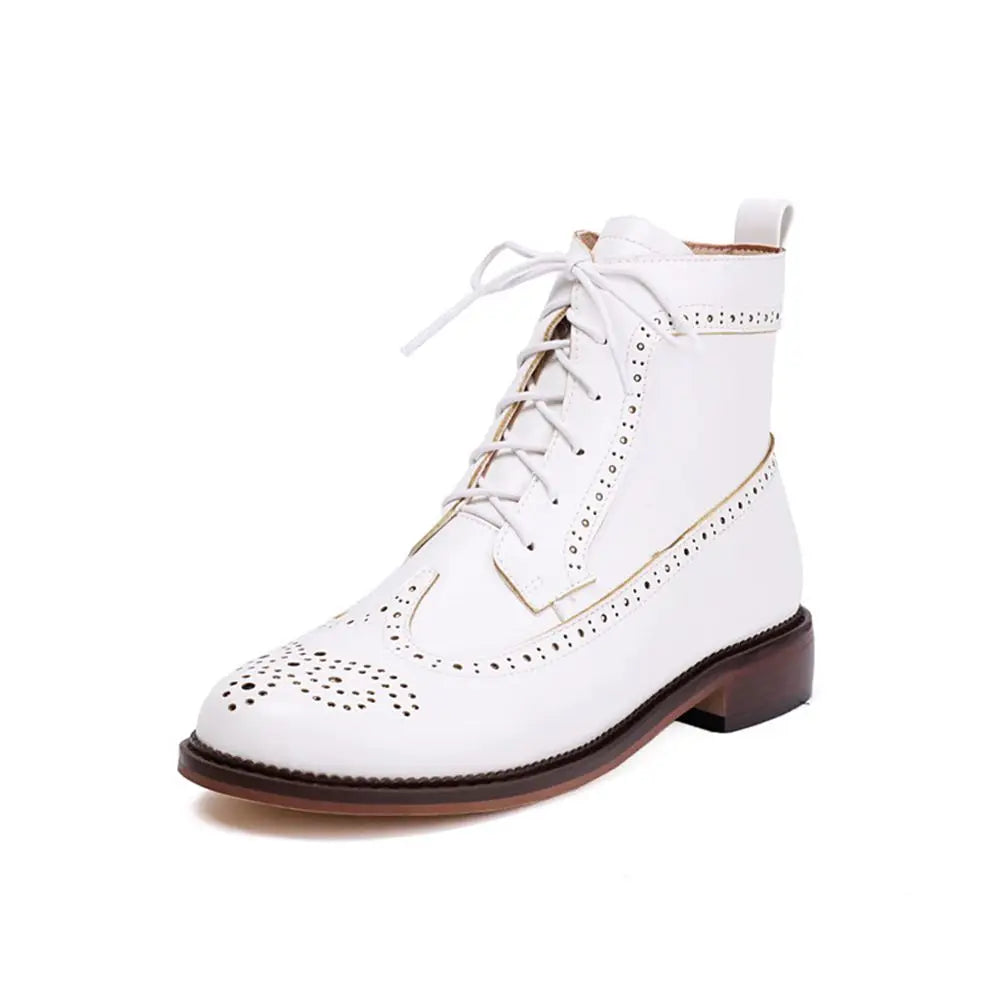 Women's Lace Up Ankle Boots With Brogue Detail | Low Heel