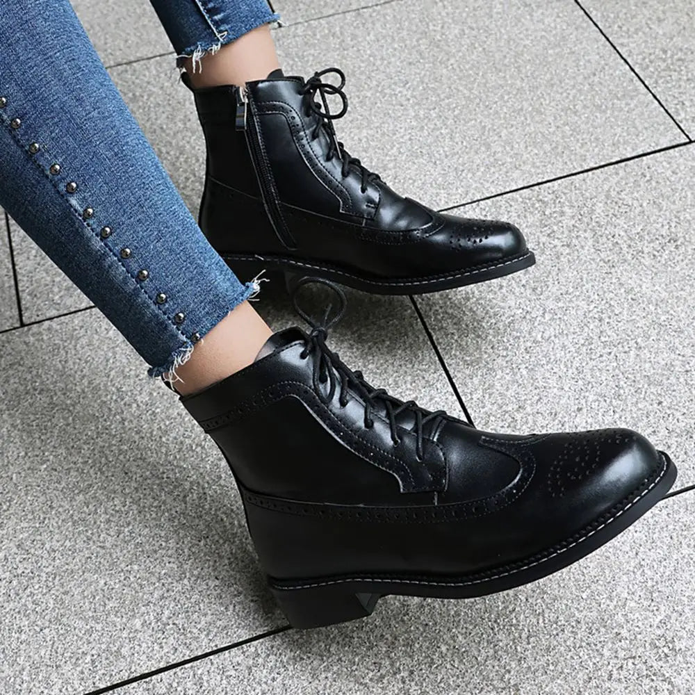 Women's Lace Up Ankle Boots With Brogue Detail | Low Heel