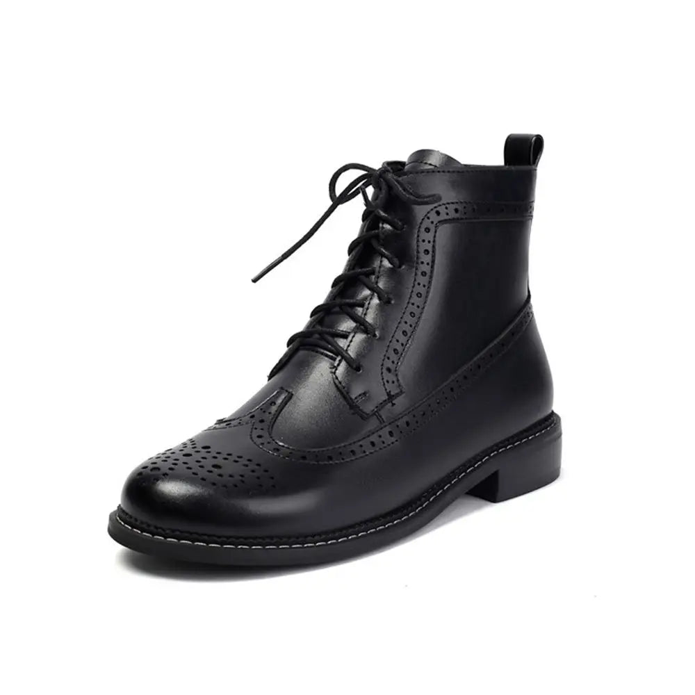 Women's Lace Up Ankle Boots With Brogue Detail | Low Heel