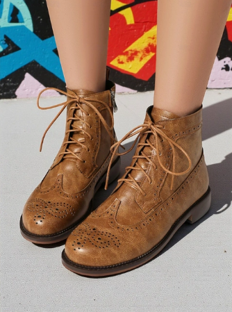 Women's Lace Up Ankle Boots With Brogue Detail | Low Heel