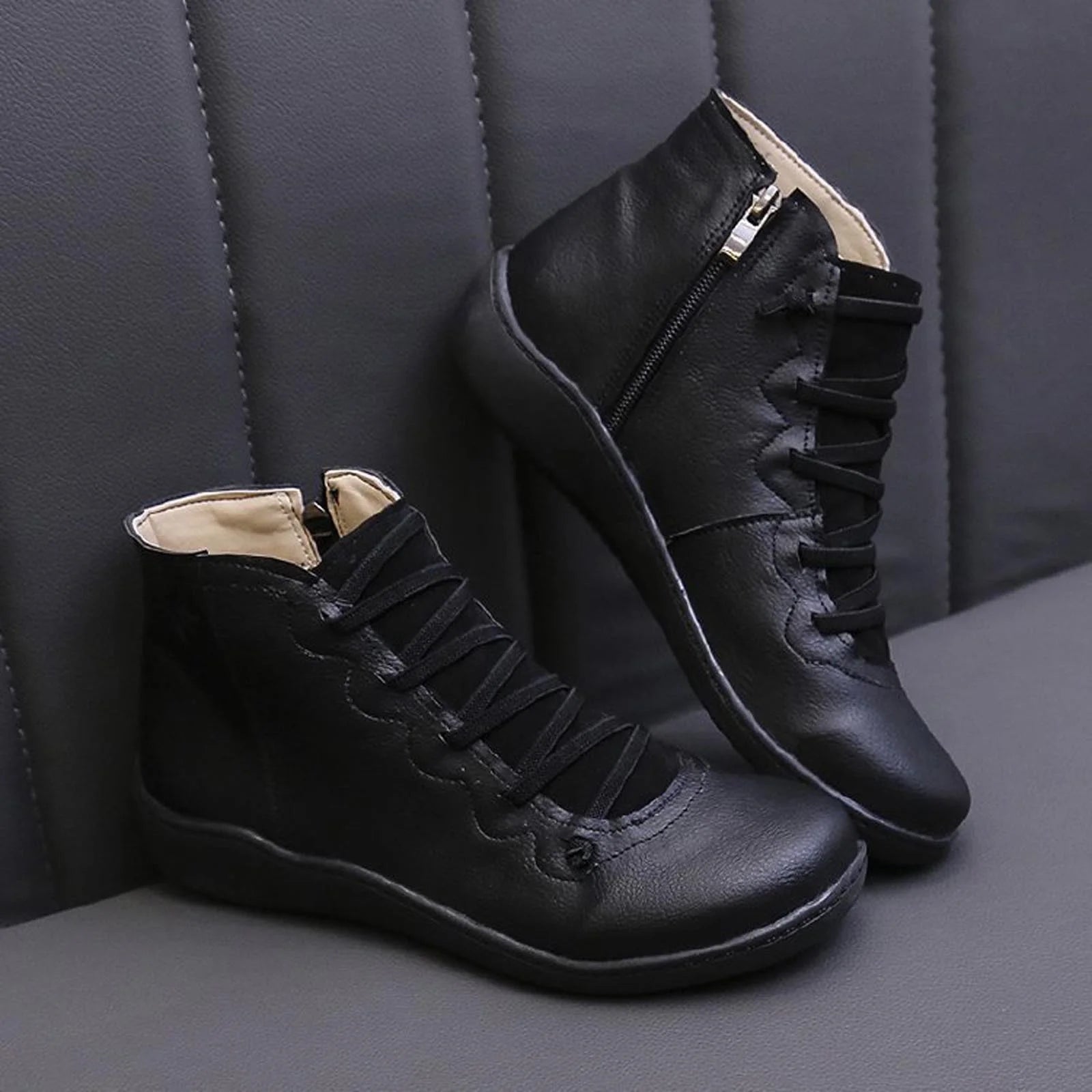 Women's Lace-Up Ankle Boots With Zip | Comfort