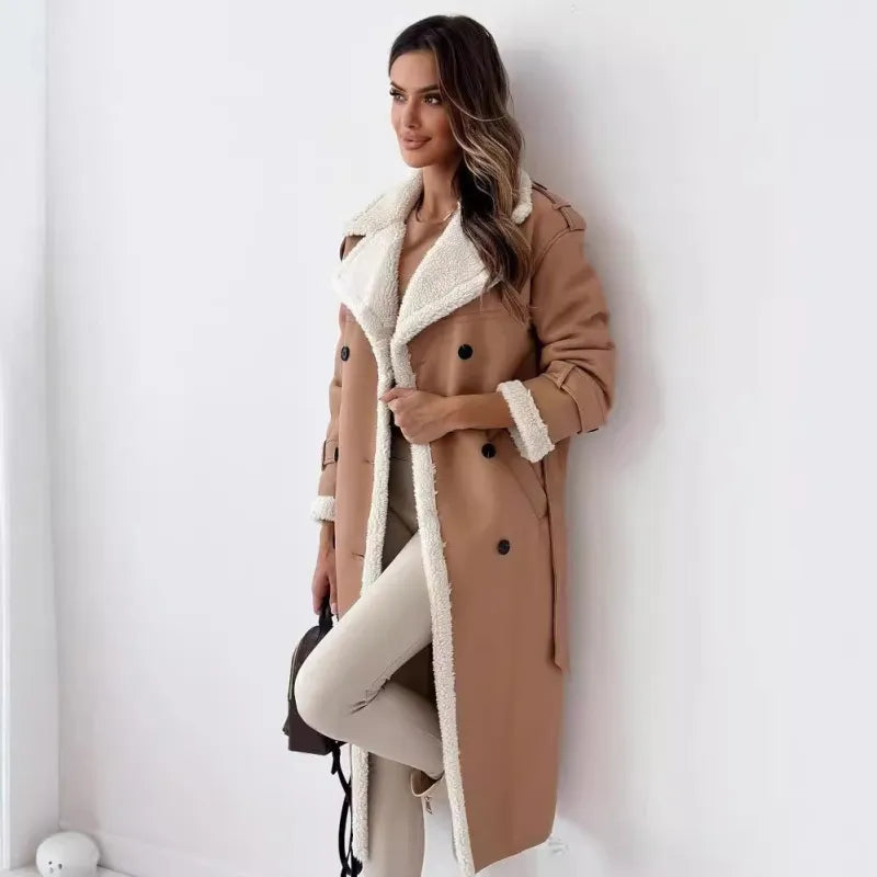 Women's Ladies Overcoat Textured Lining Belted | Mid Length
