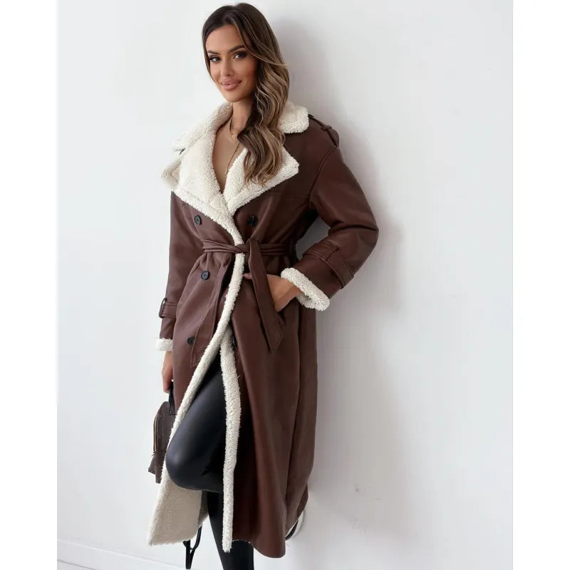 Women's Ladies Overcoat Textured Lining Belted | Mid Length