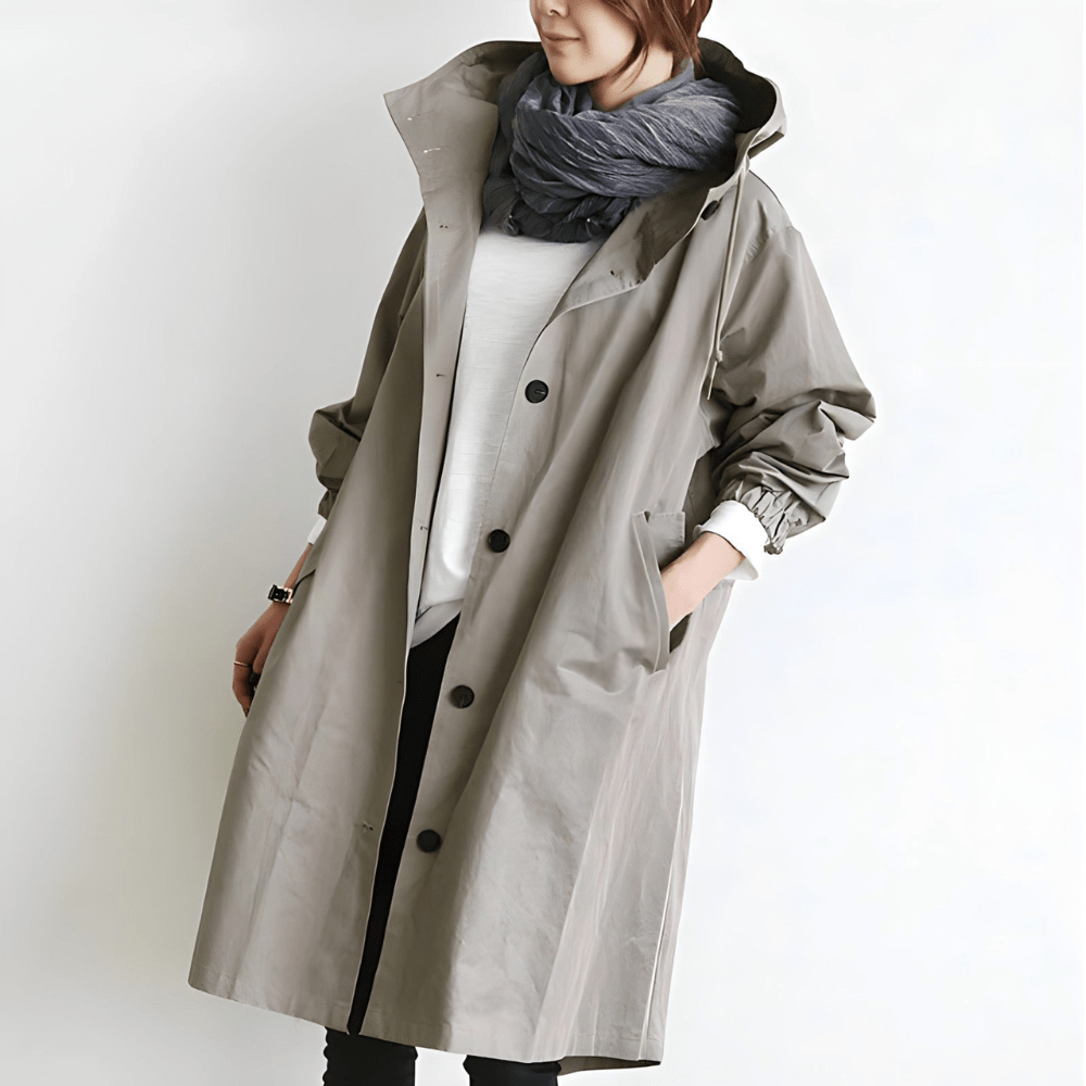 Women's Long Jacket With Hood And Pockets | Trench Coat