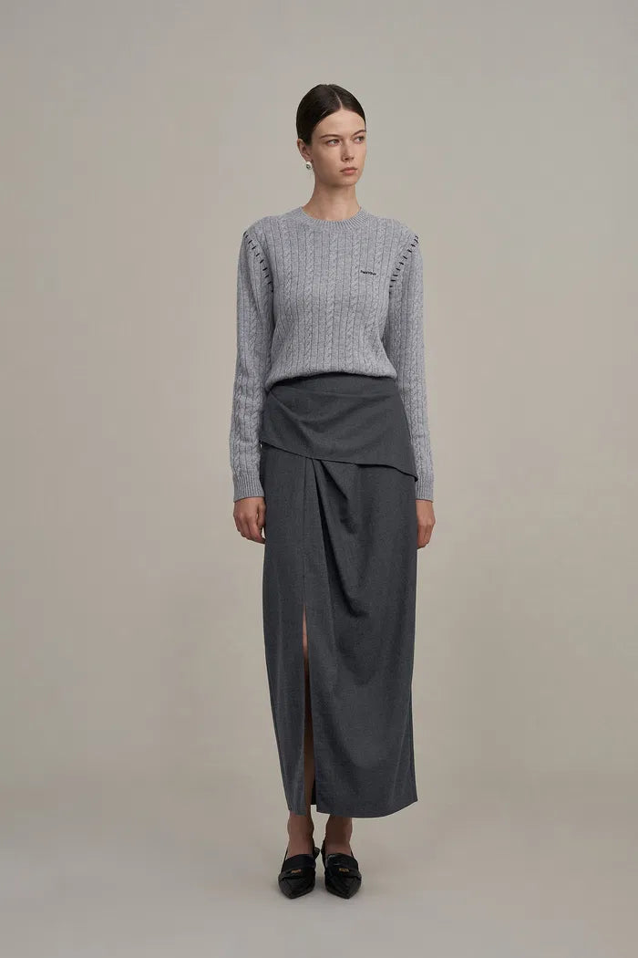 Women's Long Pleated Skirt With Front Slit | Elegant