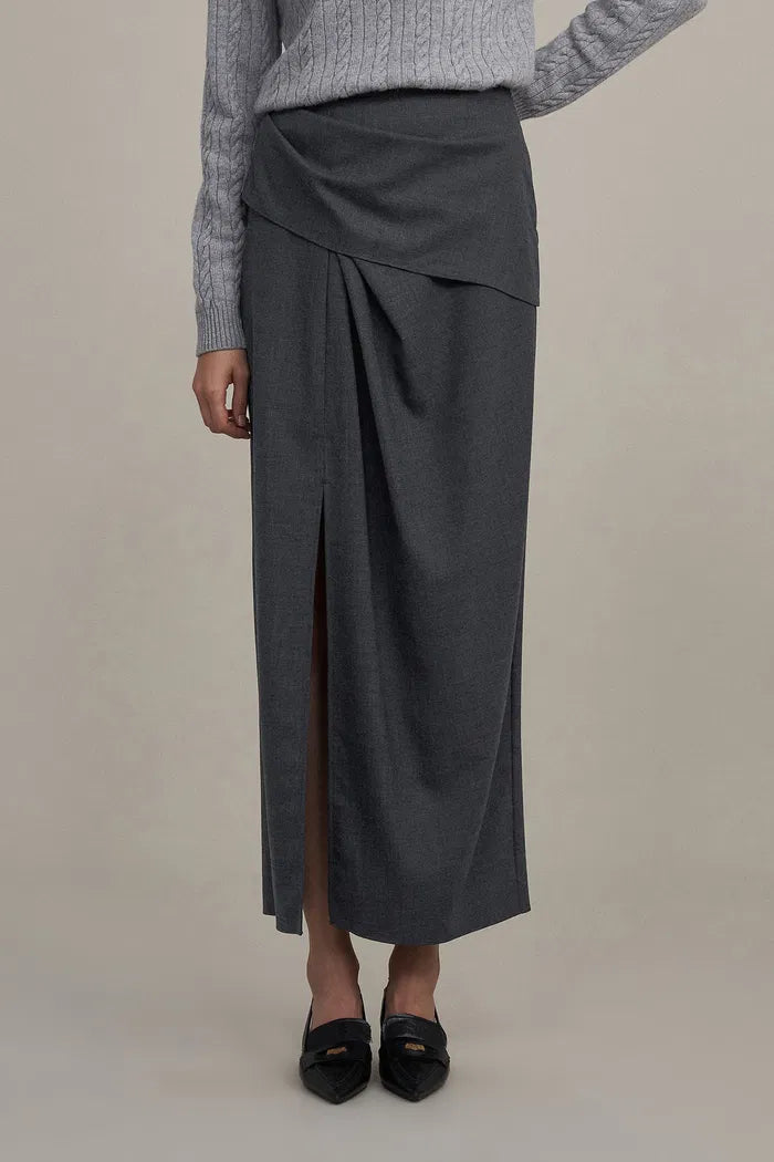 Women's Long Pleated Skirt With Front Slit | Elegant