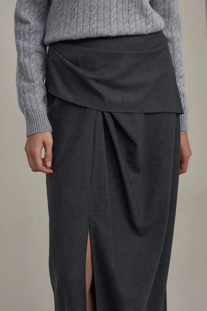 Women's Long Pleated Skirt With Front Slit | Elegant