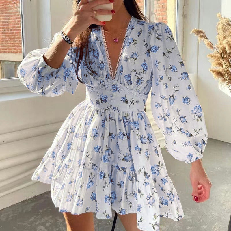 Women's Long Sleeve Dress Floral Mini | V-Neck