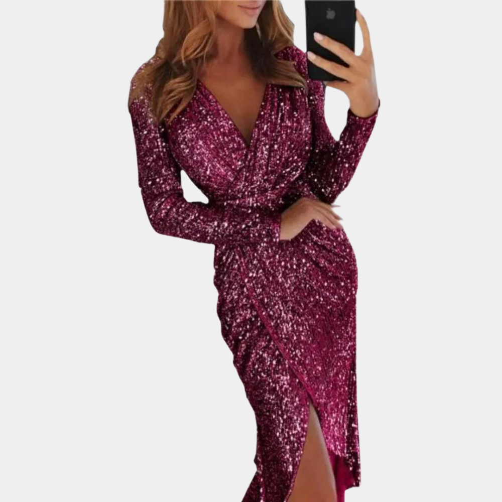 Women’s Long Sleeve Sequin Dress Wrap Front | Party