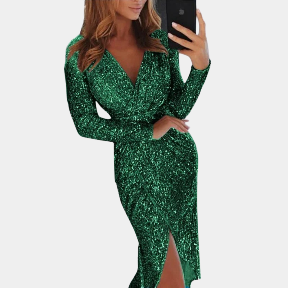 Women’s Long Sleeve Sequin Dress Wrap Front | Party