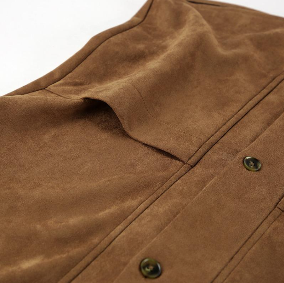 Women's Longline Button Suede Jacket | Smart Casual