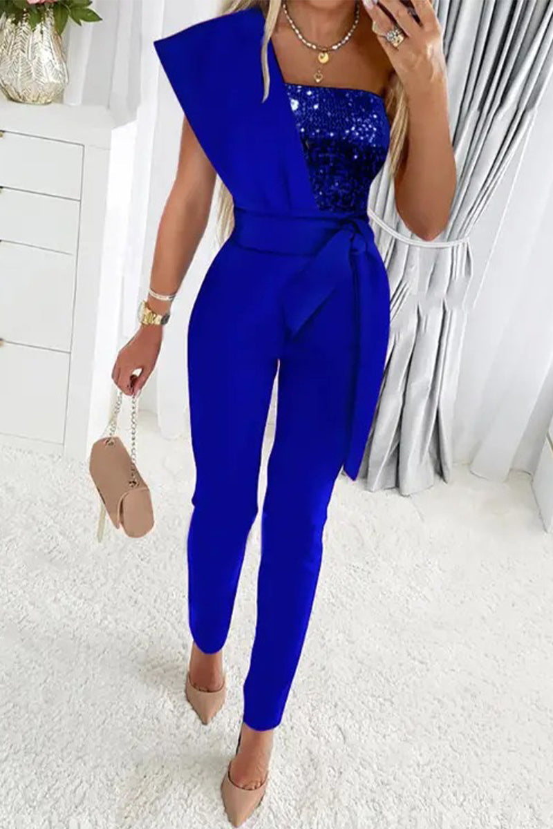 Women's New Years Eve Outfit Sequin Belted Jumpsuit | Party