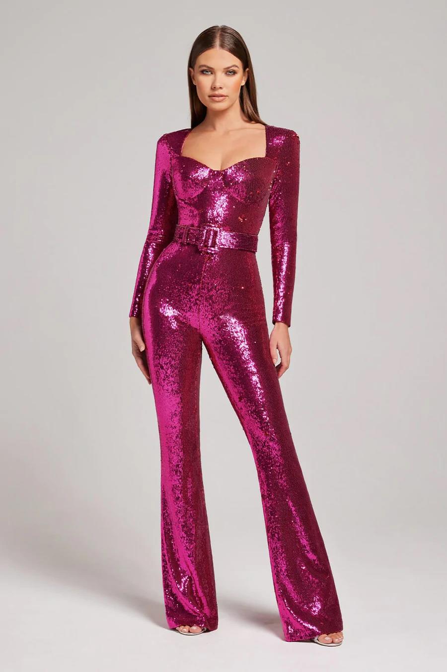 Women's New Years Eve Outfit Sequin Jumpsuit | Flared Leg