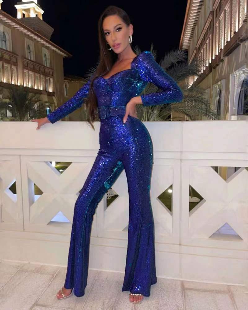 Women's New Years Eve Outfit Sequin Jumpsuit | Flared Leg