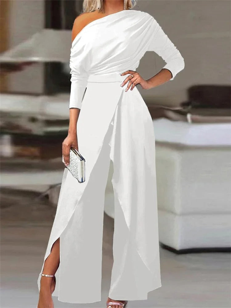 Women's One Shoulder Wide Leg Jumpsuit | Long Sleeve