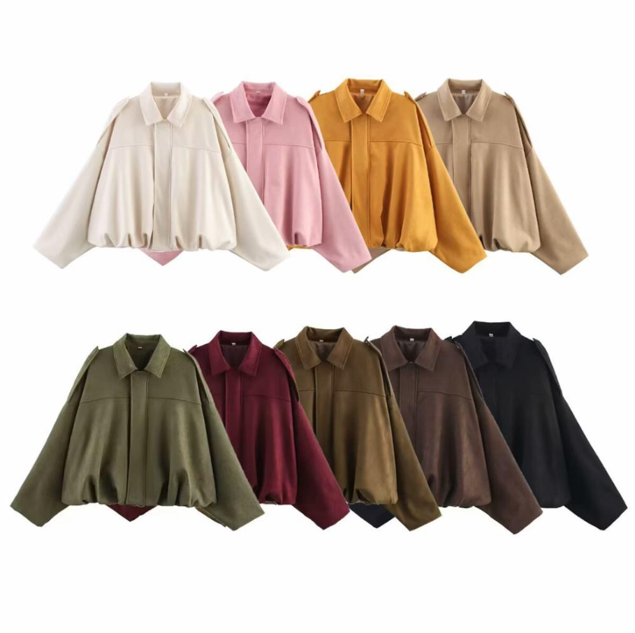 Women's Oversized Cropped Suede Jacket | Textured