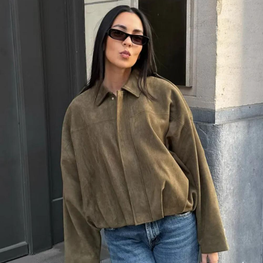 Women's Oversized Cropped Suede Jacket | Textured