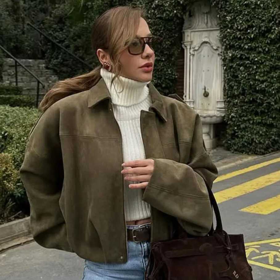 Women's Oversized Cropped Suede Jacket | Textured