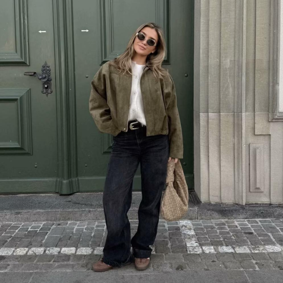 Women's Oversized Cropped Suede Jacket | Textured