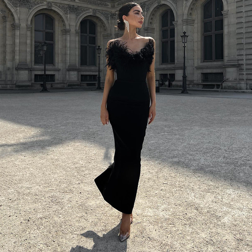 Women's Party Dress Off Shoulder Feather Trim | Glamour