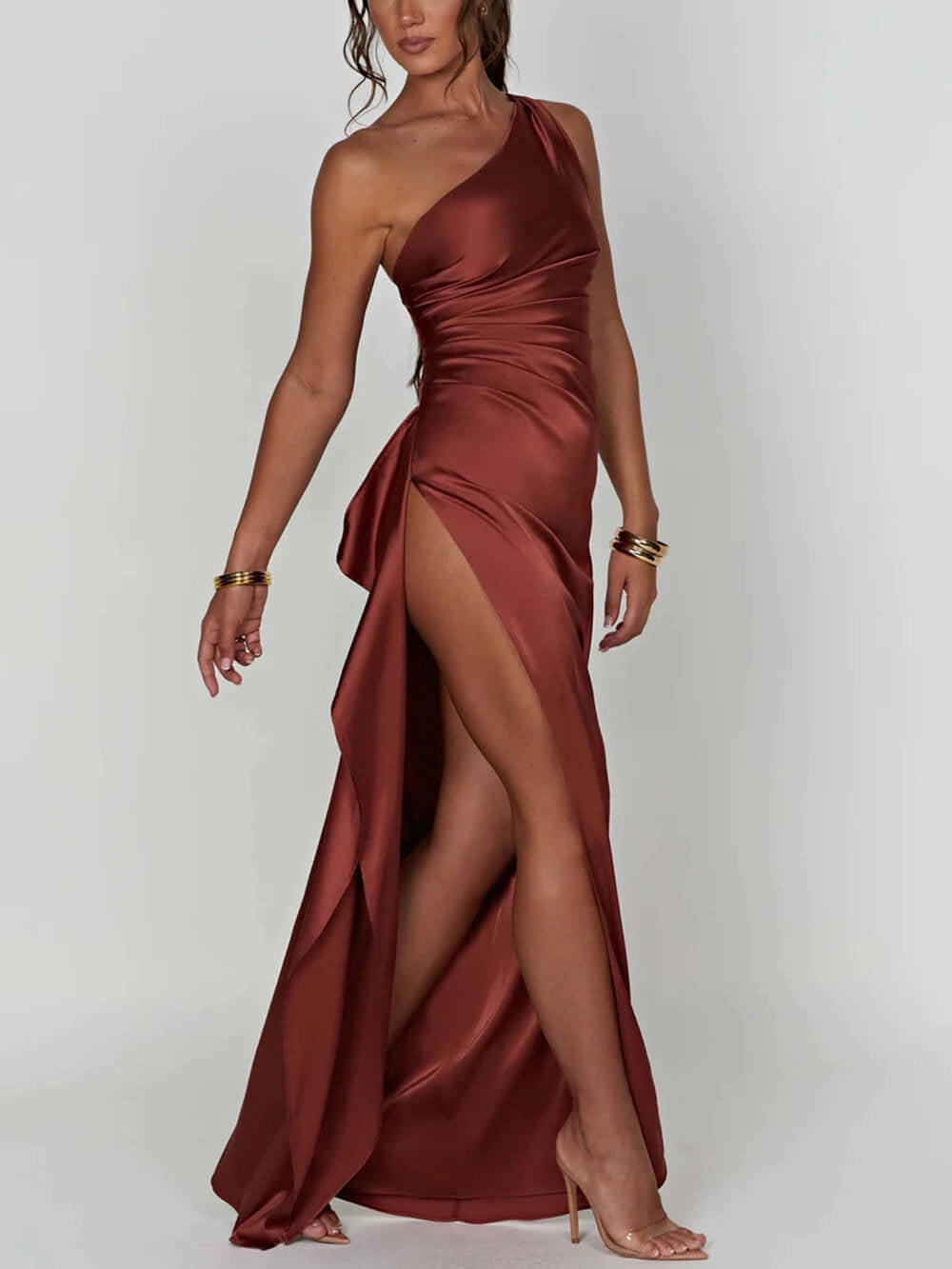 Women's Prom Dress One Shoulder Maxi | Thigh Slit