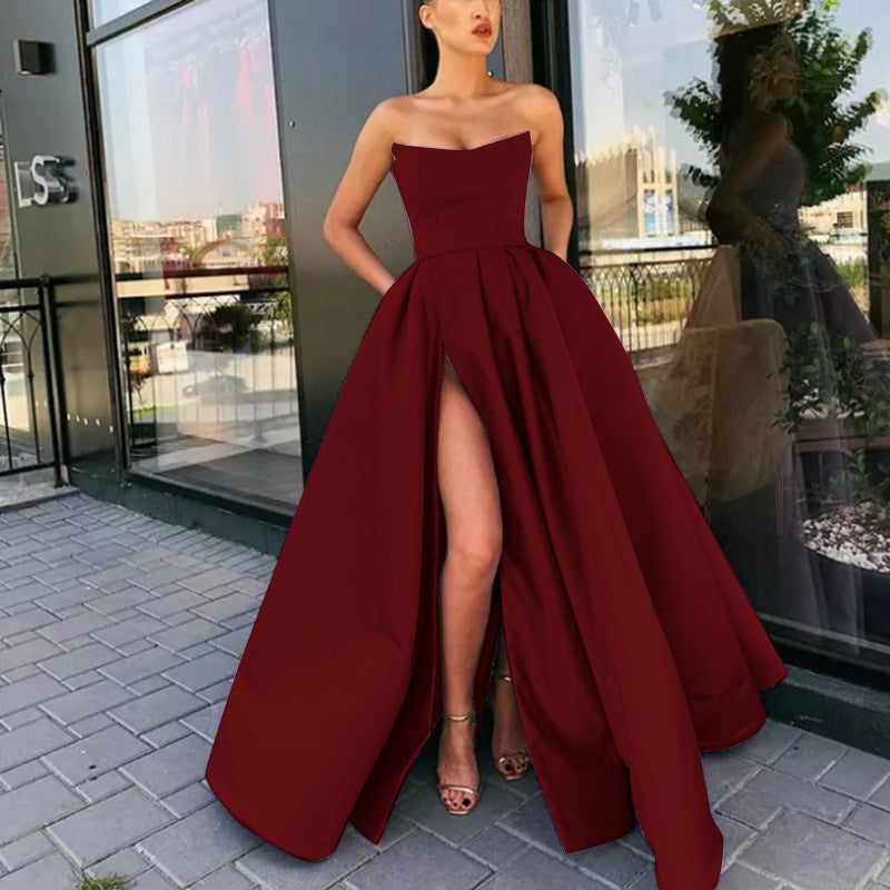 Women's Prom Dress Strapless | High Slit Gown