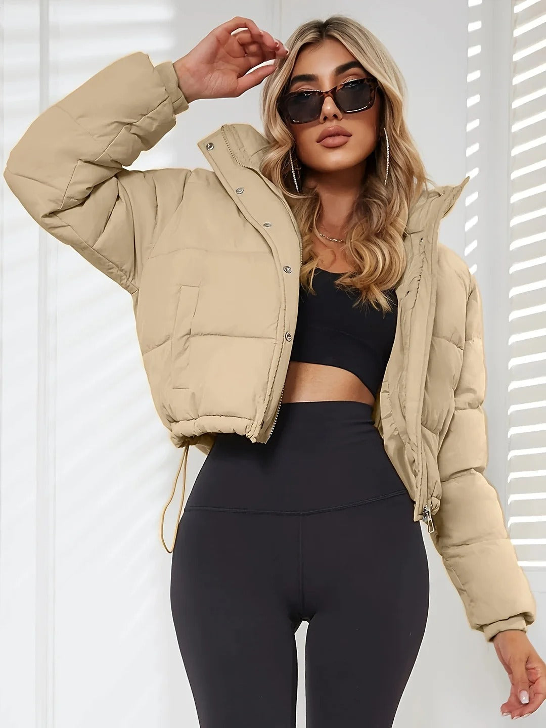 Women's Puffer Jacket Cropped High Neck | Winter
