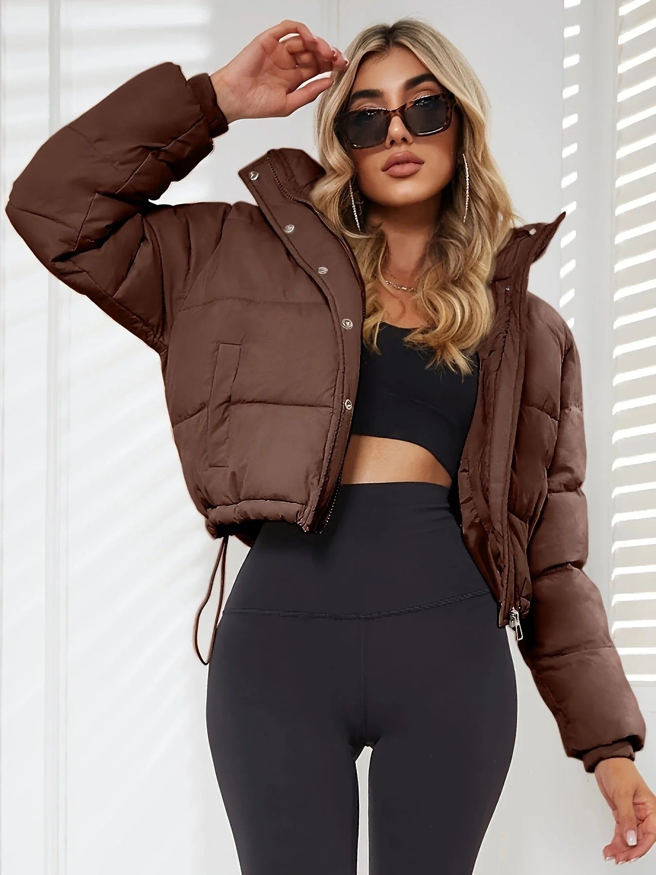 Women's Puffer Jacket Cropped High Neck | Winter