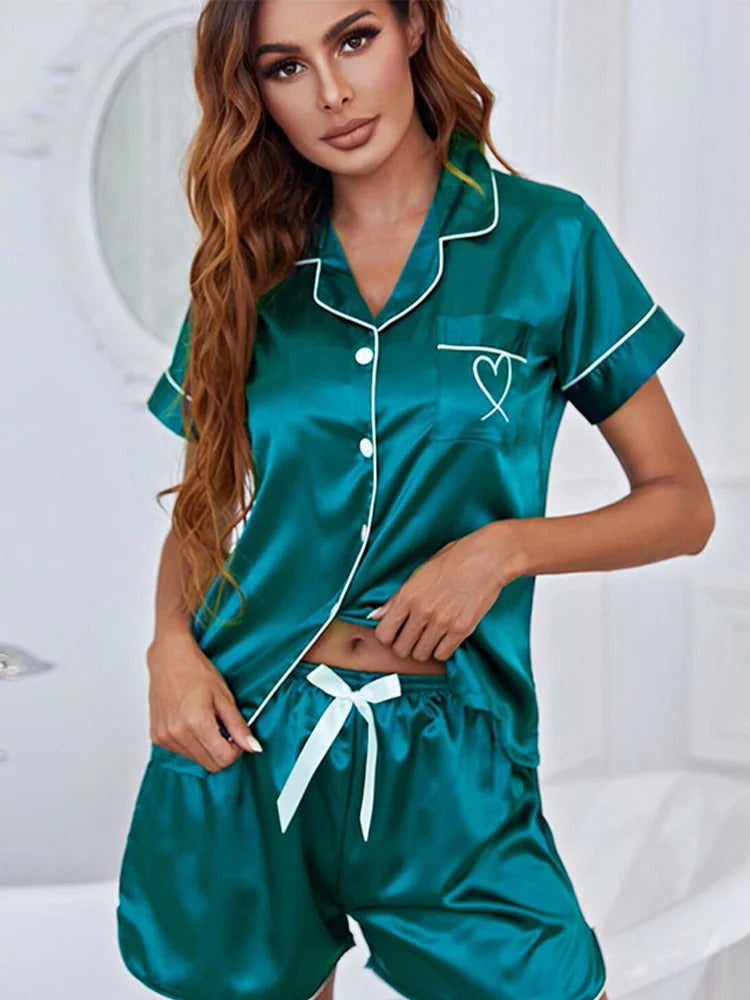 Women's Pyjamas Button Front Heart Detail | Collared Set