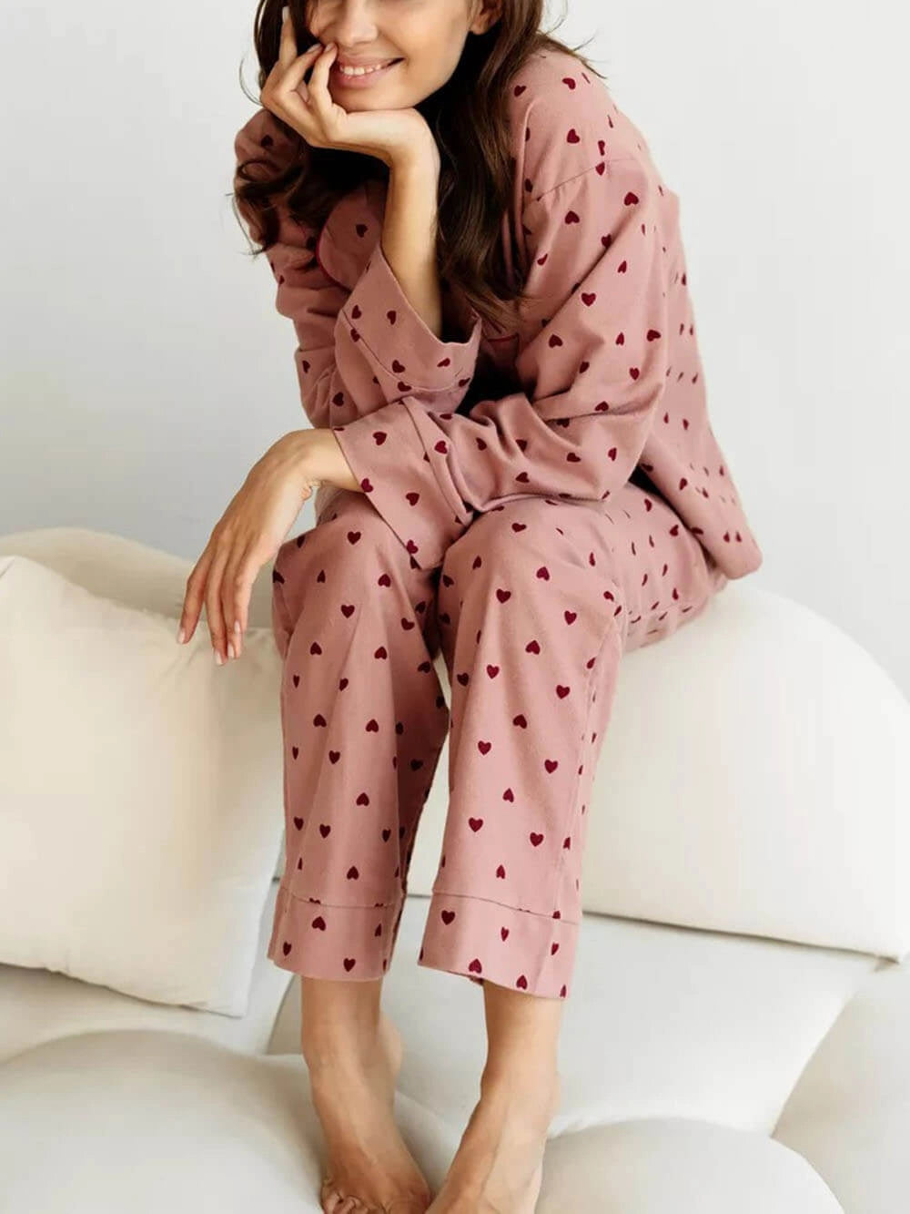 Women's Pyjamas Heart Print Button Front | Classic