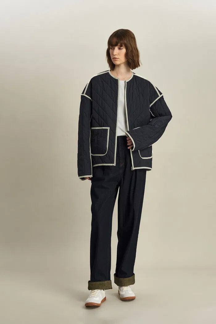 Women's Quilted Jacket with Contrast Trim | Lightweight