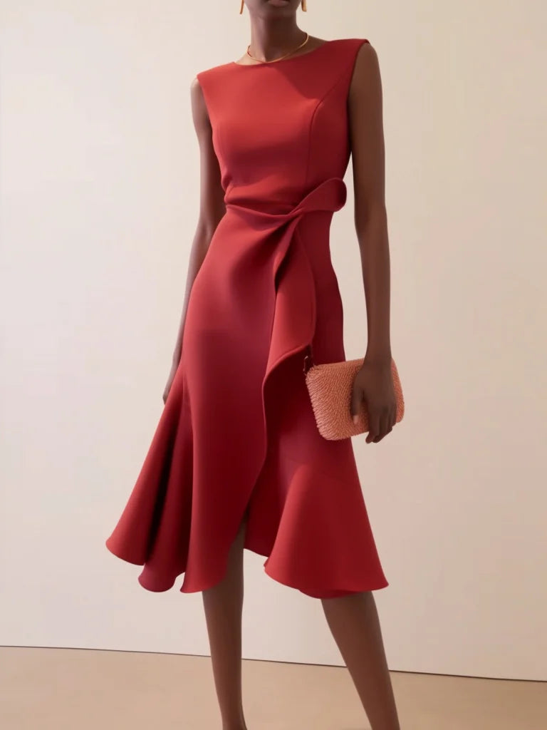 Women's Red Dress Sleeveless Ruffle Detail | Cocktail