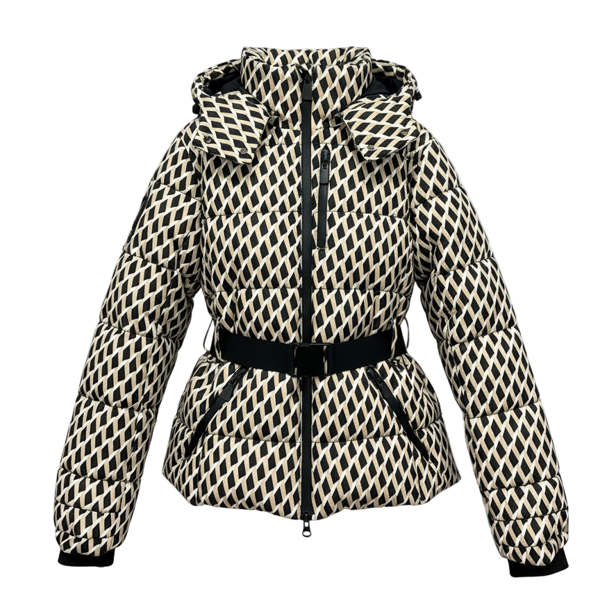 Women's Ski Jacket Belted Puffer | Hooded Winter