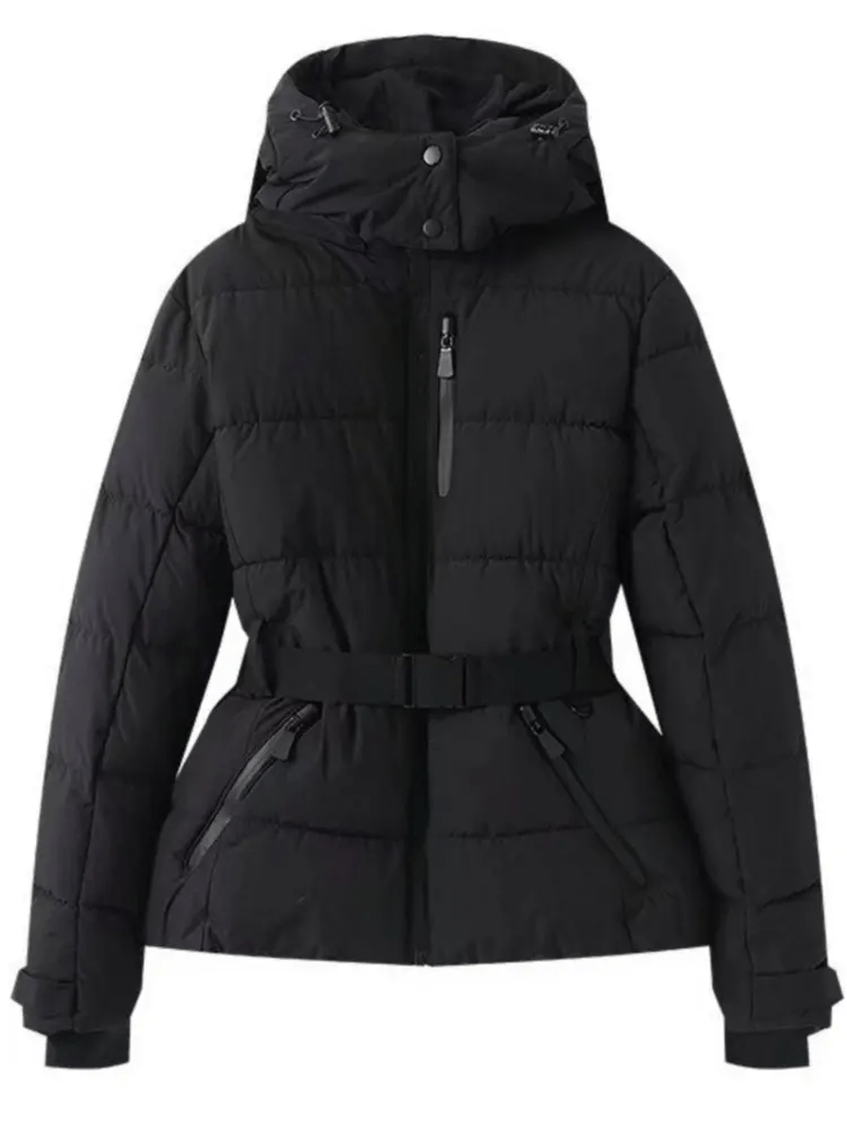 Women's Ski Jacket Belted Puffer | Hooded Winter