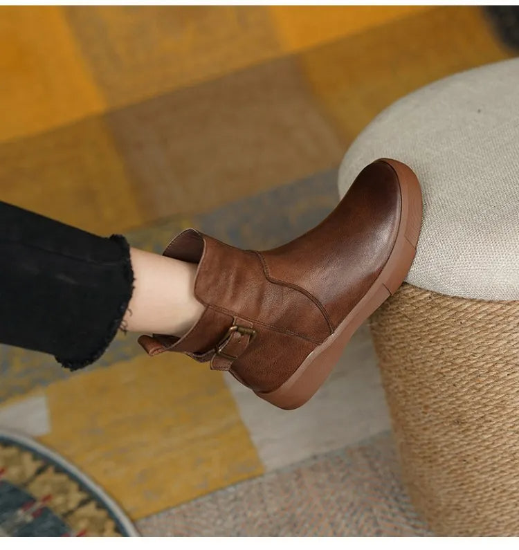 Women's Slip On Ankle Boots With Side Buckle | Flat Sole