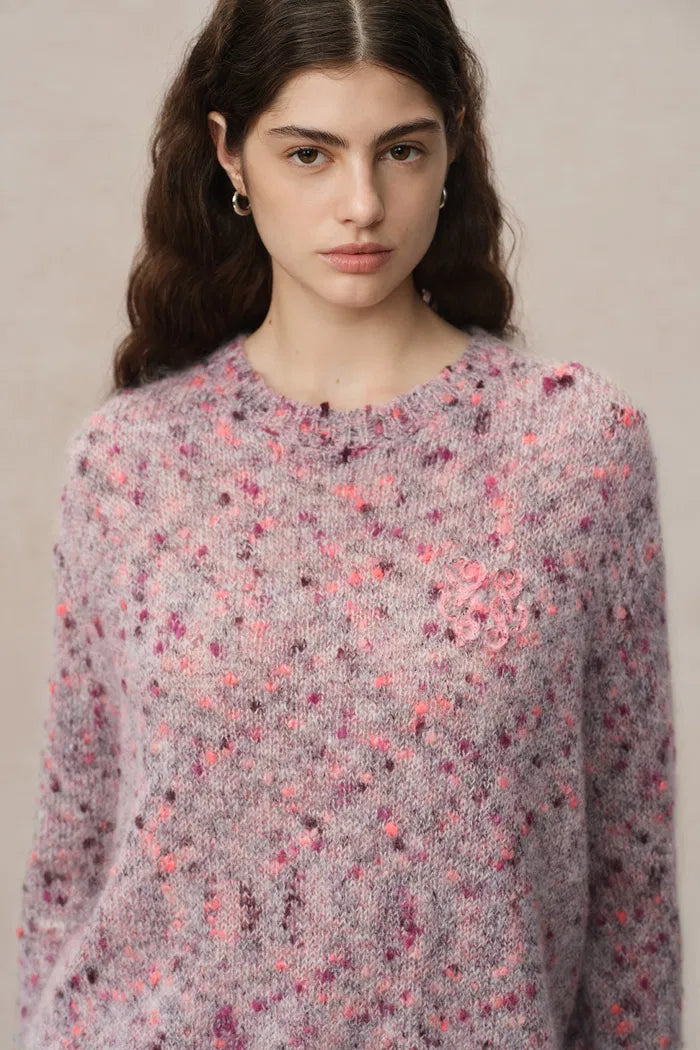 Women's Speckled Knit Crew Neck Purple Jumper | Casual
