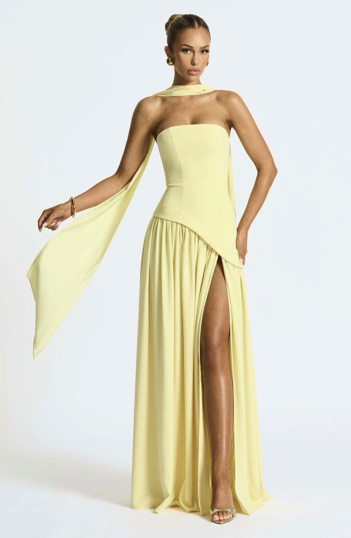 Women's Strapless High Slit Prom Dress | Maxi